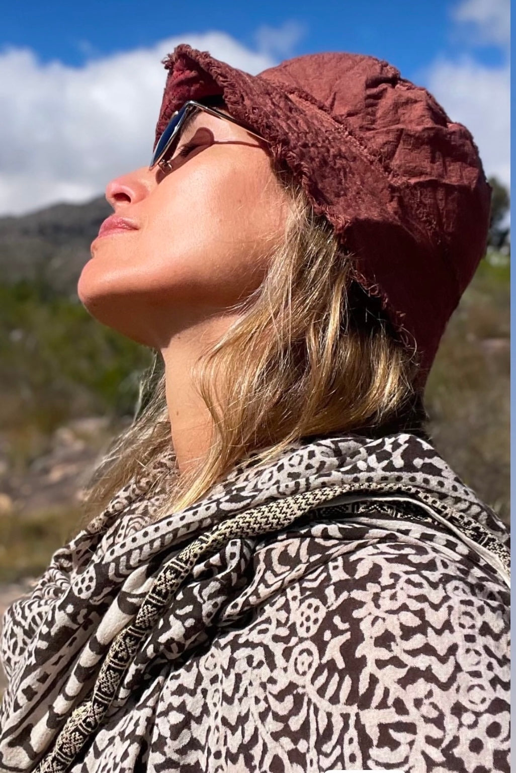 NEW INDIA BOHO SCARF HAND-MADE BLOCKPRINT: BALTHAZAR WITH WOVEN BORDER-2