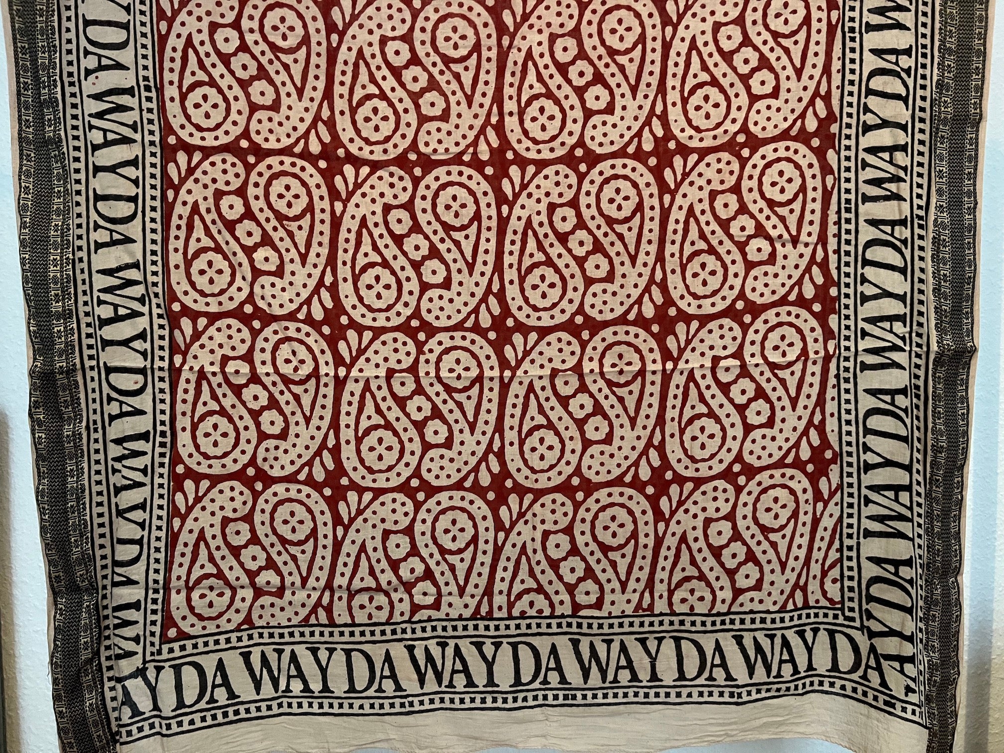 INDIA BOHO SCARF HAND-MADE BLOCKPRINT: PAISLEY RED WITH WOVEN BORDER-5