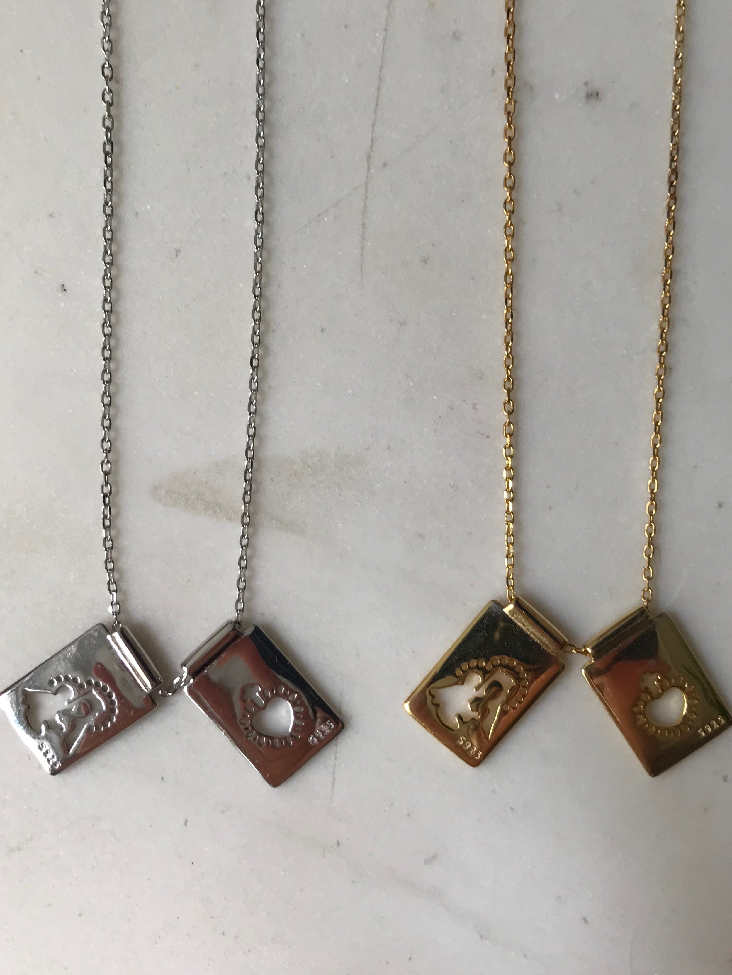 Halskette ESCAPULARIO in Gold und Silber, bewegliche Teile -3